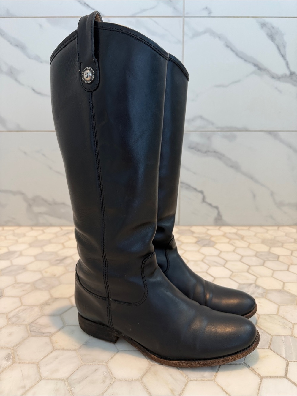 Frye Melissa Button Tall Black Leather Pull On Boots Women’s Size 7.5
